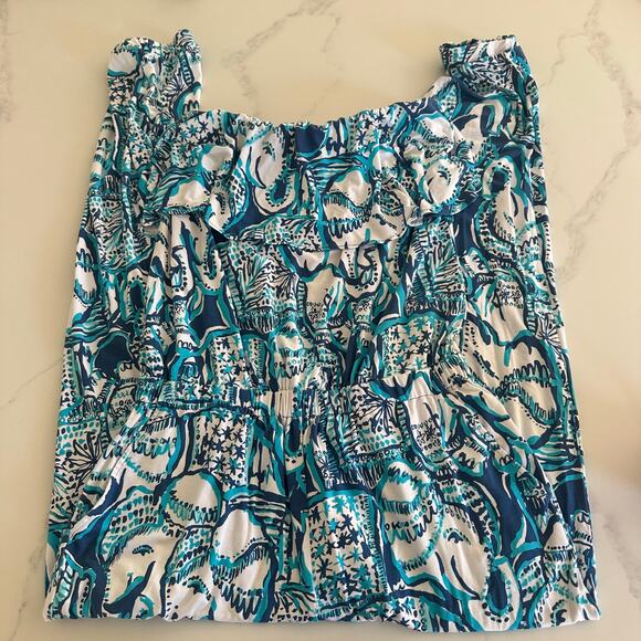 Lilly Pulitzer Ailsie Jumpsuit Indigo Keep on Trunkin White/ Blues Size Medium - Picture 1 of 9